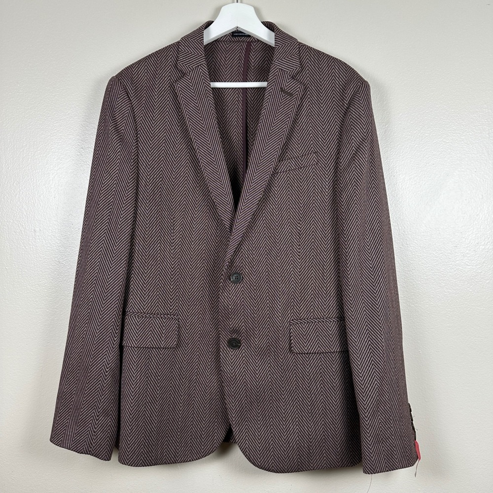J. Ferrar Men's M 38/40 R Blazer Burgundy Herringbone Slim Fit‎ Sport Coat NEW